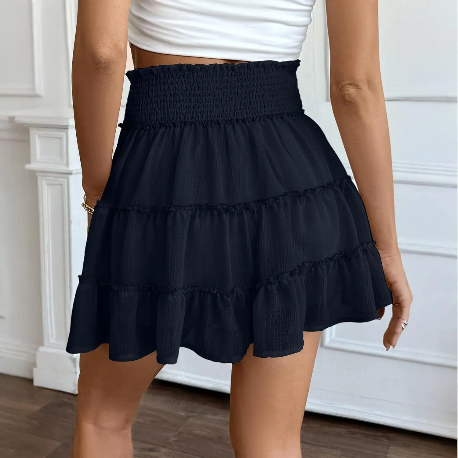 Mini Skirt with Shorts Underneath Chiffon Smocked High Waisted Ruffle Skort Short Summer Flowy Casual Golf Tennis Skorts