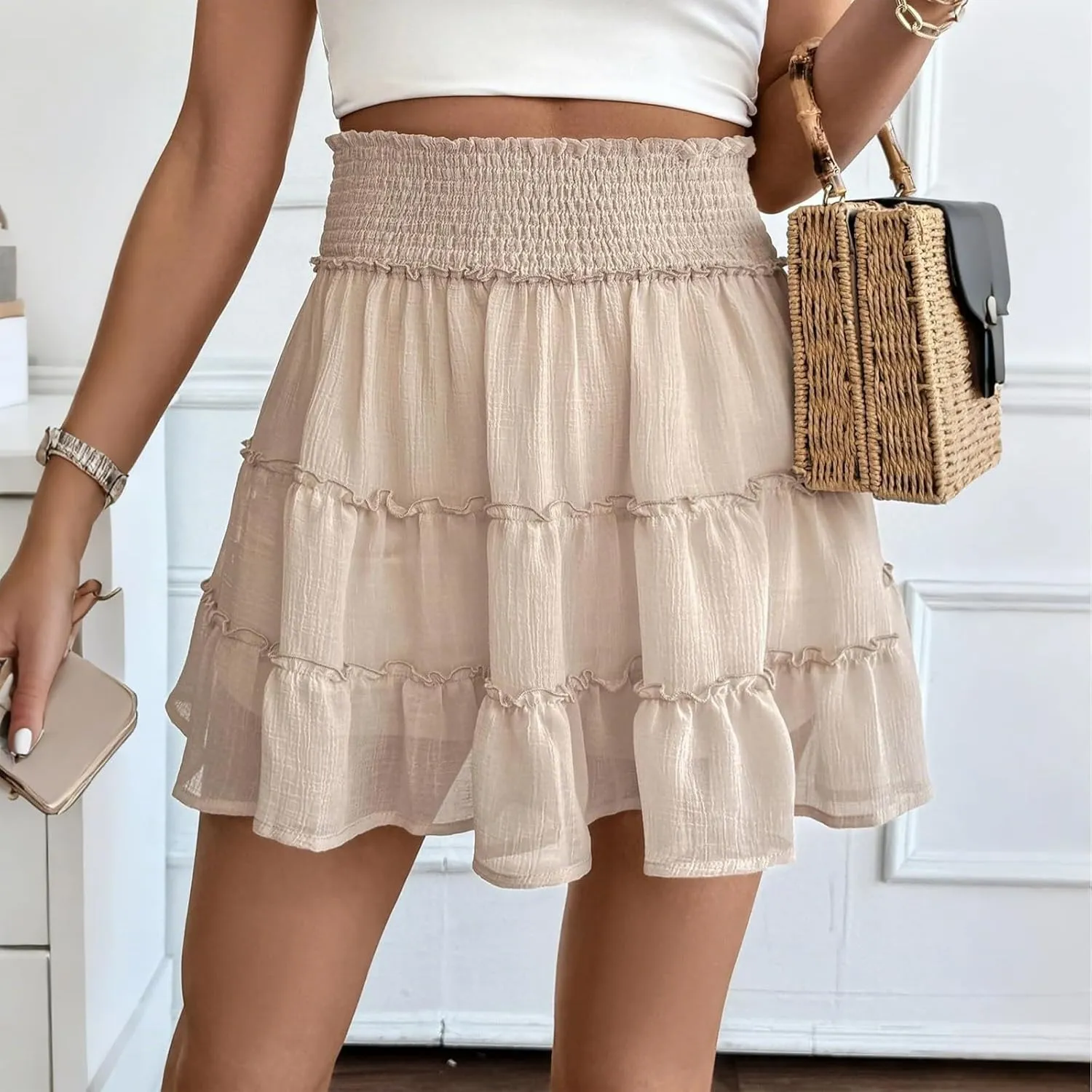 Mini Skirt with Shorts Underneath Chiffon Smocked High Waisted Ruffle Skort Short Summer Flowy Casual Golf Tennis Skorts