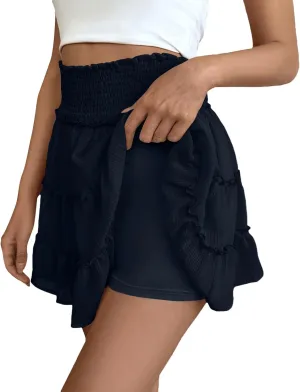 Mini Skirt with Shorts Underneath Chiffon Smocked High Waisted Ruffle Skort Short Summer Flowy Casual Golf Tennis Skorts