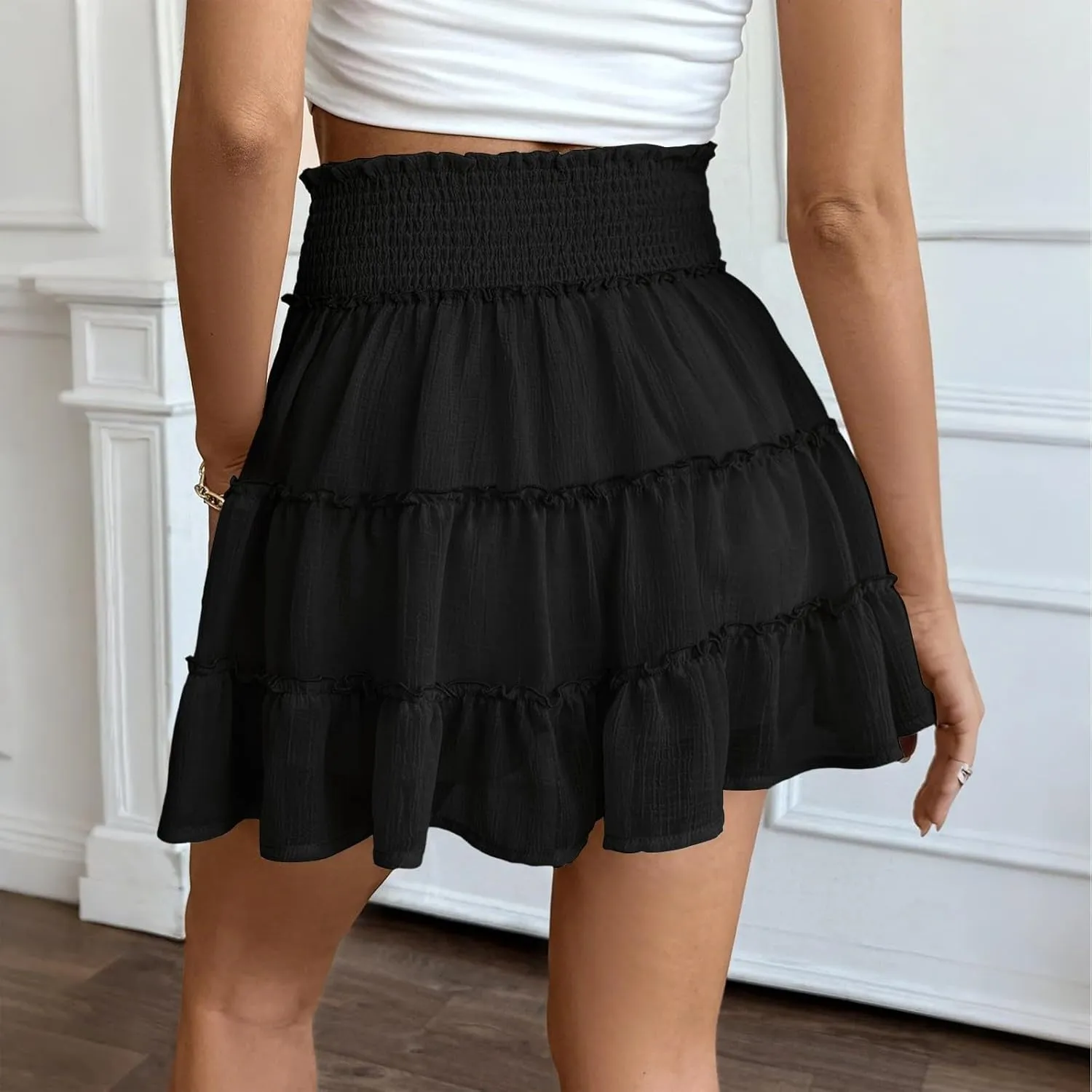 Mini Skirt with Shorts Underneath Chiffon Smocked High Waisted Ruffle Skort Short Summer Flowy Casual Golf Tennis Skorts