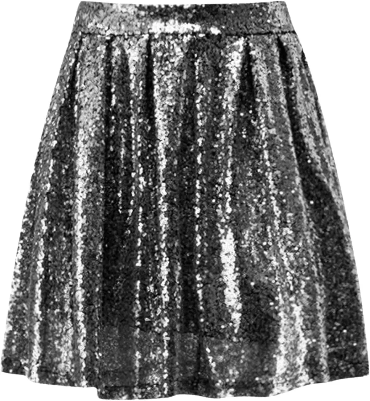 Mini Skirt Women's Fashion High Waist Pleated Solid Color Short Skirt Loose Sequin Skirt Flowy Sexy Mini Skirt