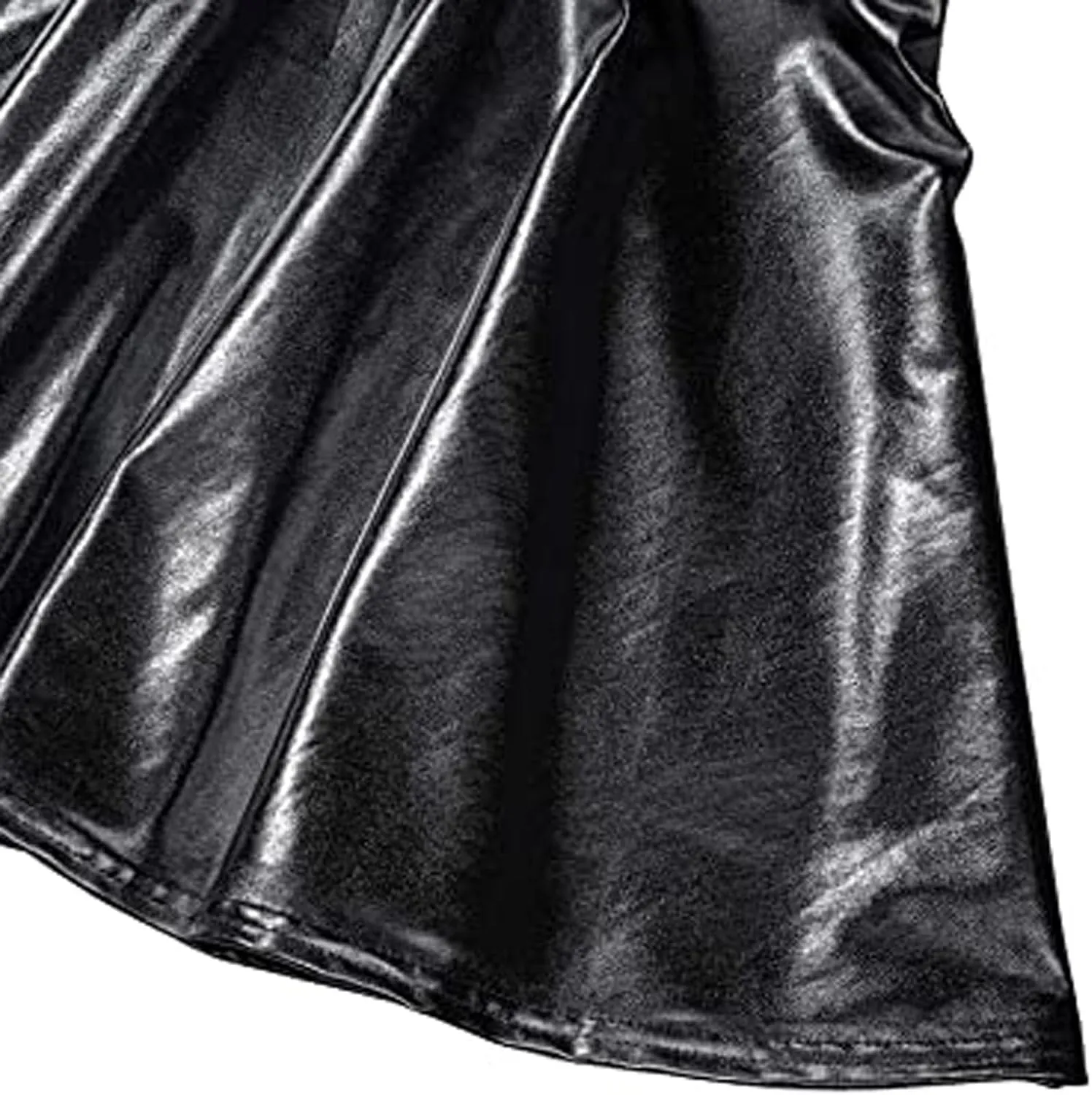 Mini Skirt Women's Fashion High Waist Pleated Solid Color Short Skirt Loose Skirt Metallic Skater Skirt Women