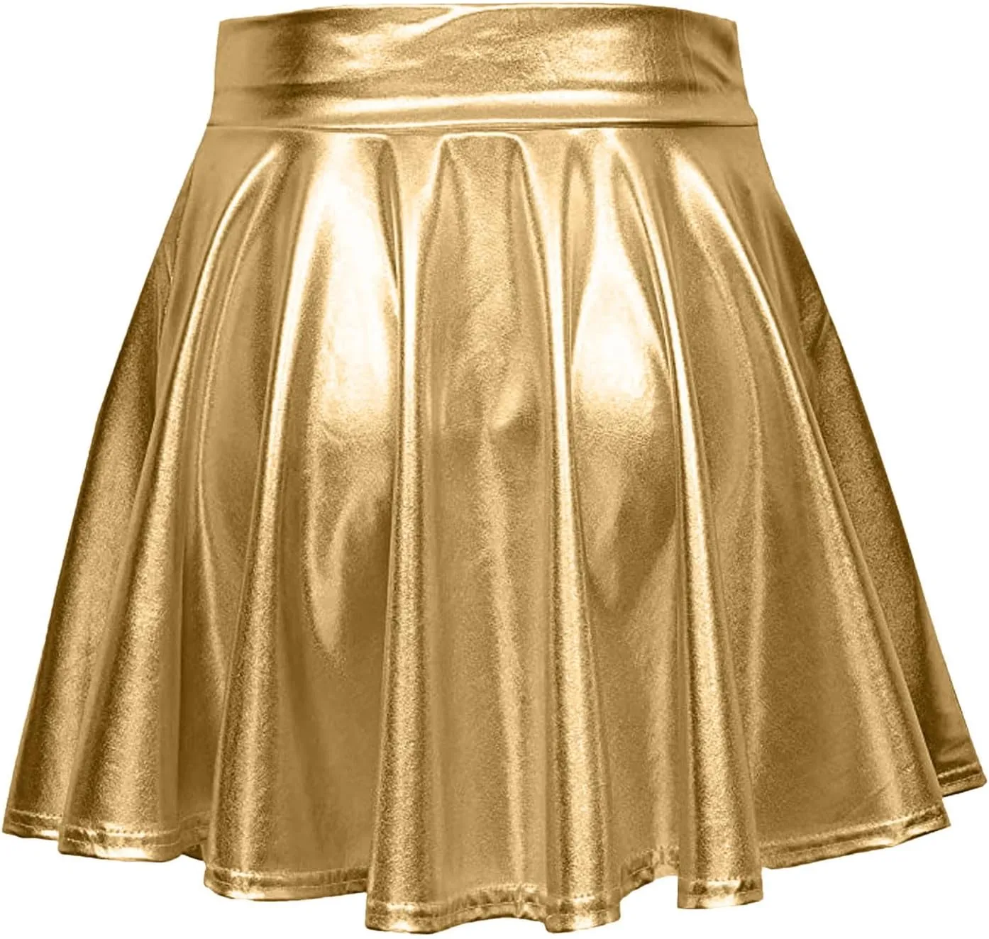 Mini Skirt Women's Fashion High Waist Pleated Solid Color Short Skirt Loose Skirt Metallic Skater Skirt Women