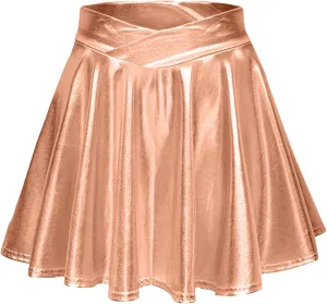 Mini Skirt Women's Fashion High Waist Pleated Solid Color Short Skirt Loose Skirt Metallic Skater Skirt Women