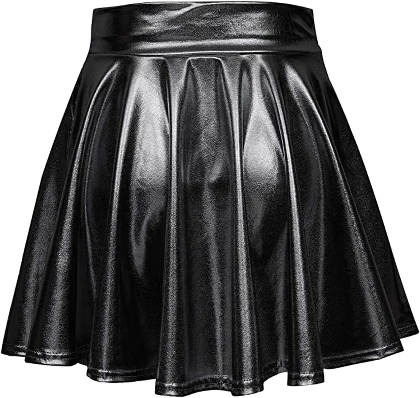 Mini Skirt Women's Fashion High Waist Pleated Solid Color Short Skirt Loose Skirt Metallic Skater Skirt Women