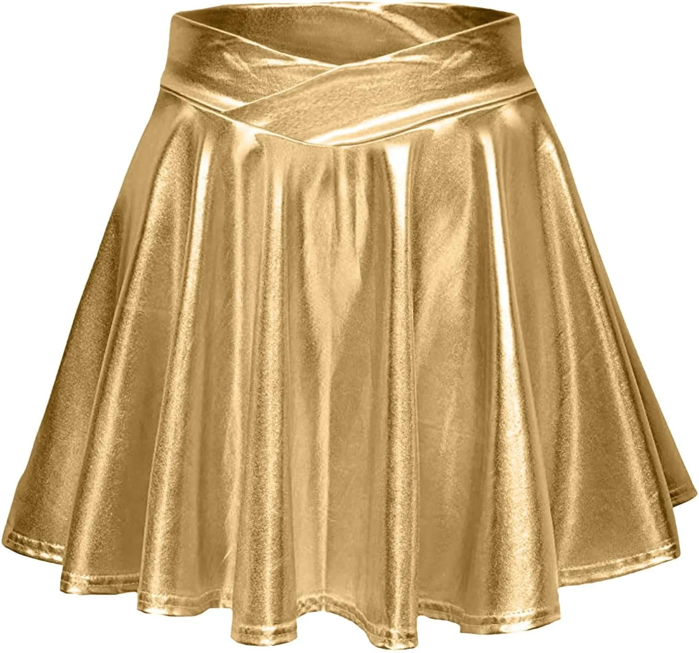 Mini Skirt Women's Fashion High Waist Pleated Solid Color Short Skirt Loose Skirt Metallic Skater Skirt Women