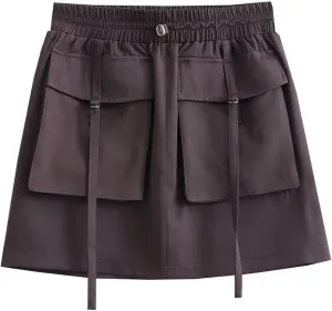 Mini Skirts for Women Cargo High Elastic Waist A-Line Loose Solid Color Workout Cargo Skirts for Summer Vacation