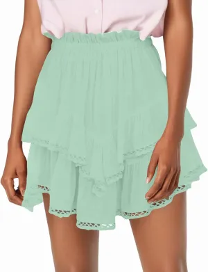 Mini Skirts for Women High Waisted Ruffled Tiered Flowy Shorts for Women Casual Boho Pleated Crochet Tennis Skorts Cute