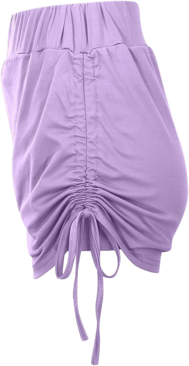 Mini Skirts for Women Sexy Lace Up Solid High Elastic Waist Slim Fit Stretchy Casual Pencil Shorts Skirts for Summer