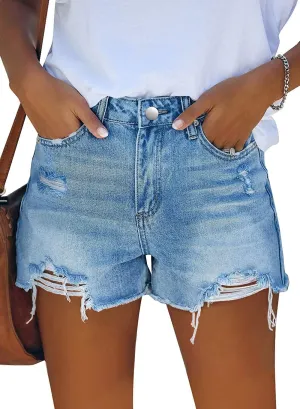 MODARANI Women's Cut Off Denim Jean Shorts Ripped Distressed