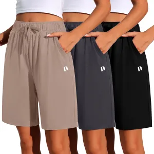 Neer 3 Pack Women's Quick Dry Shorts Women Drawstring High Waisted Bermuda Athletic Shorts with Pockets