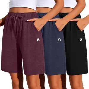 Neer 3 Pack Women's Quick Dry Shorts Women Drawstring High Waisted Bermuda Athletic Shorts with Pockets