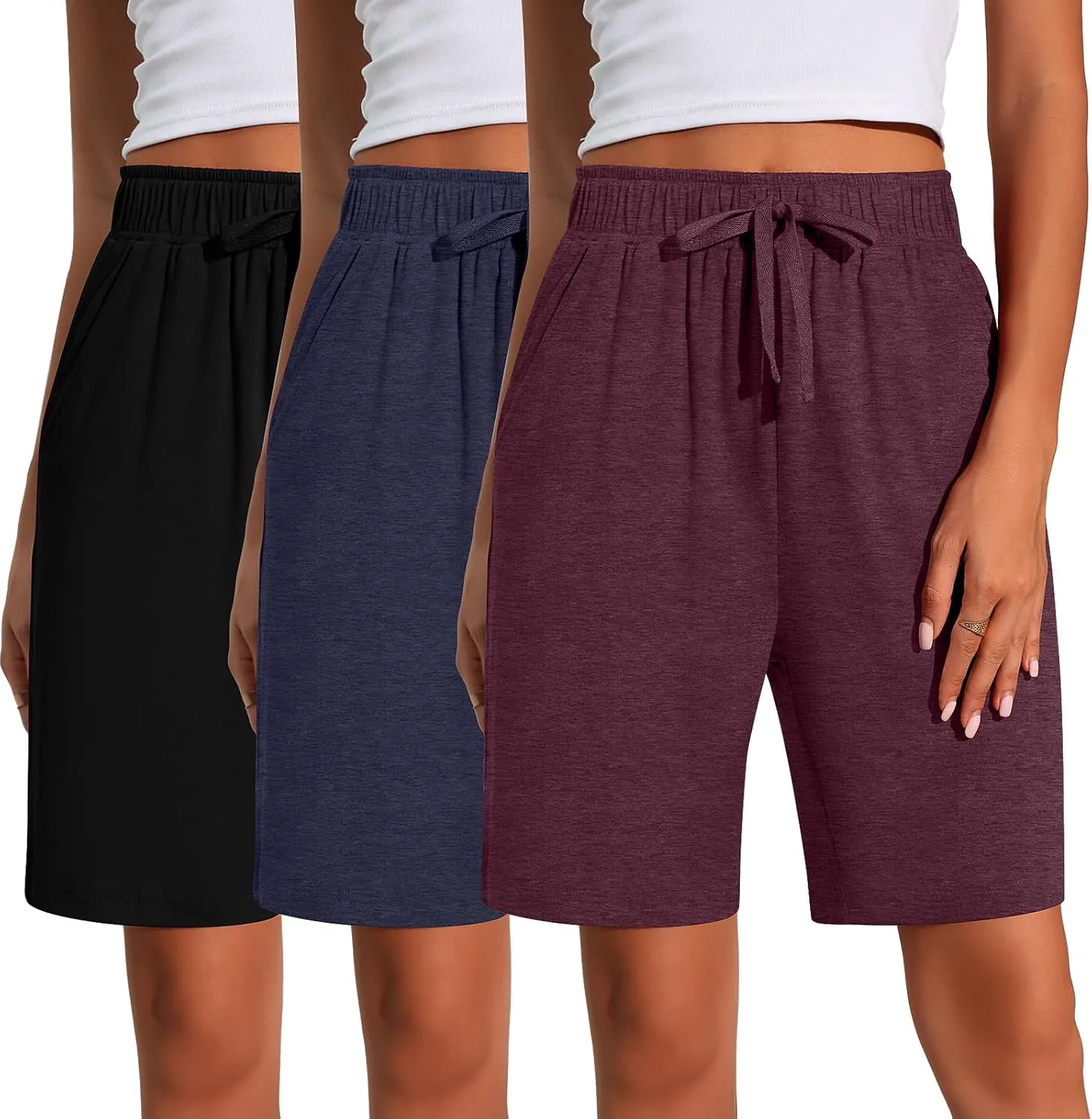 Neer 3 Pack Women's Quick Dry Shorts Women Drawstring High Waisted Bermuda Athletic Shorts with Pockets