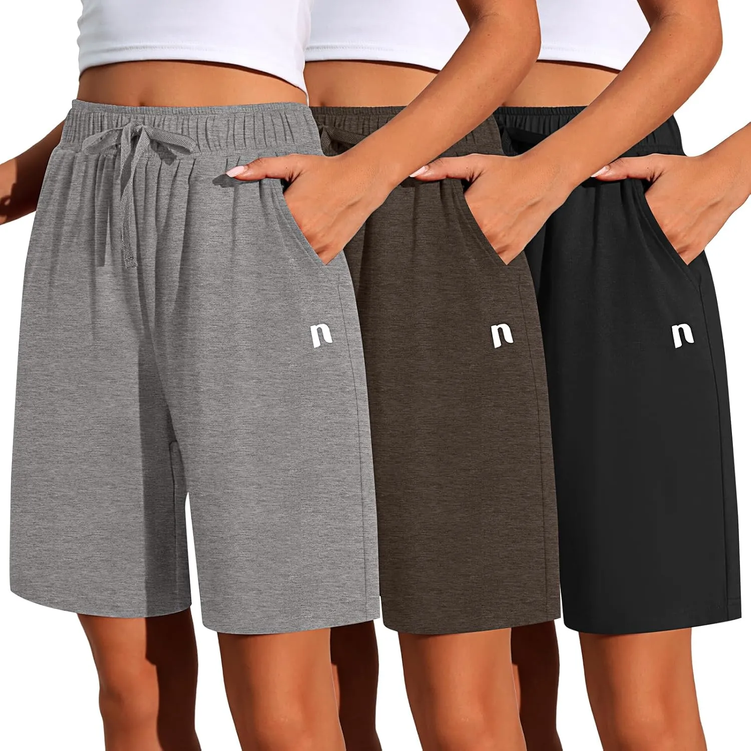 Neer 3 Pack Women's Quick Dry Shorts Women Drawstring High Waisted Bermuda Athletic Shorts with Pockets