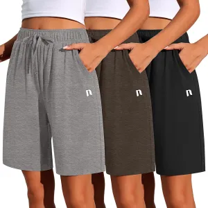 Neer 3 Pack Women's Quick Dry Shorts Women Drawstring High Waisted Bermuda Athletic Shorts with Pockets