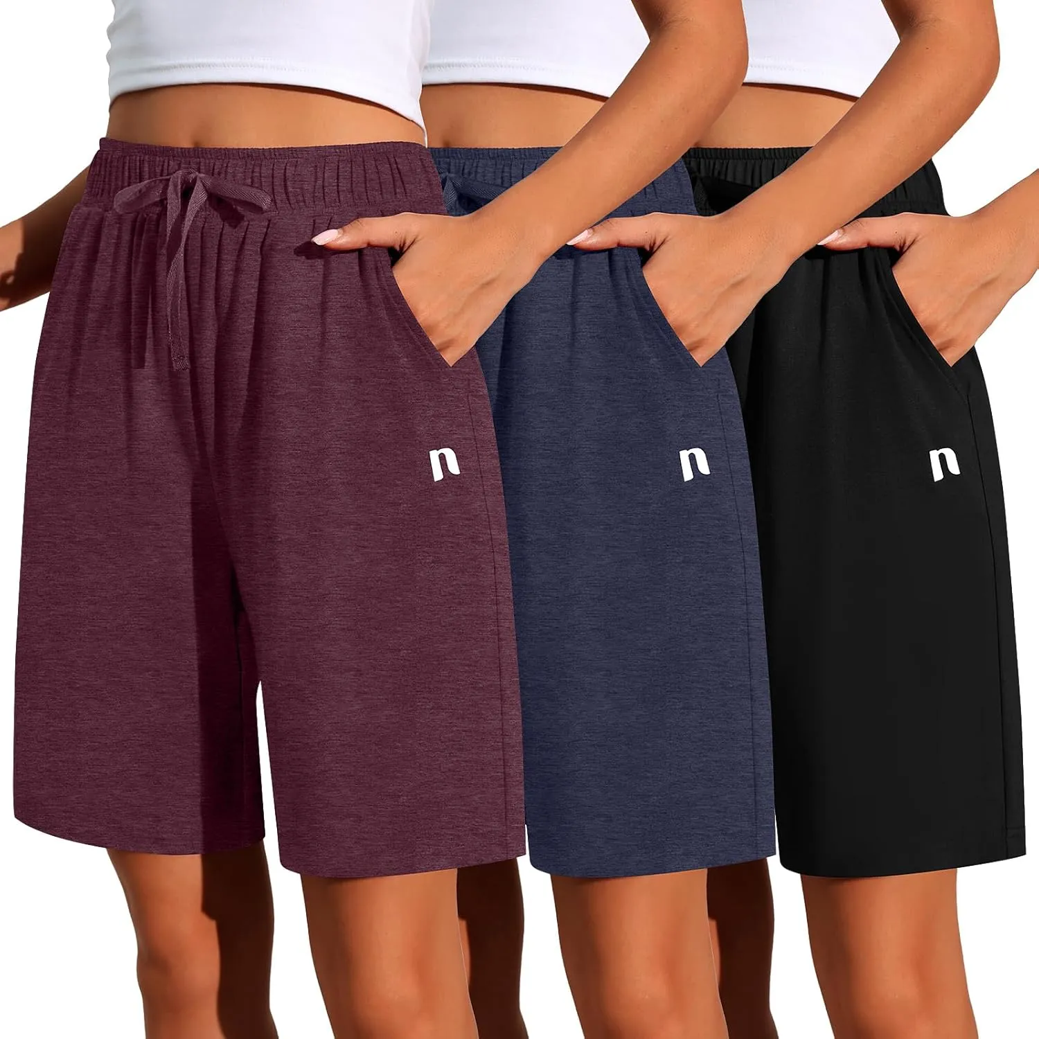 Neer 3 Pack Women's Quick Dry Shorts Women Drawstring High Waisted Bermuda Athletic Shorts with Pockets
