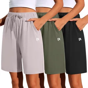 Neer 3 Pack Women's Quick Dry Shorts Women Drawstring High Waisted Bermuda Athletic Shorts with Pockets