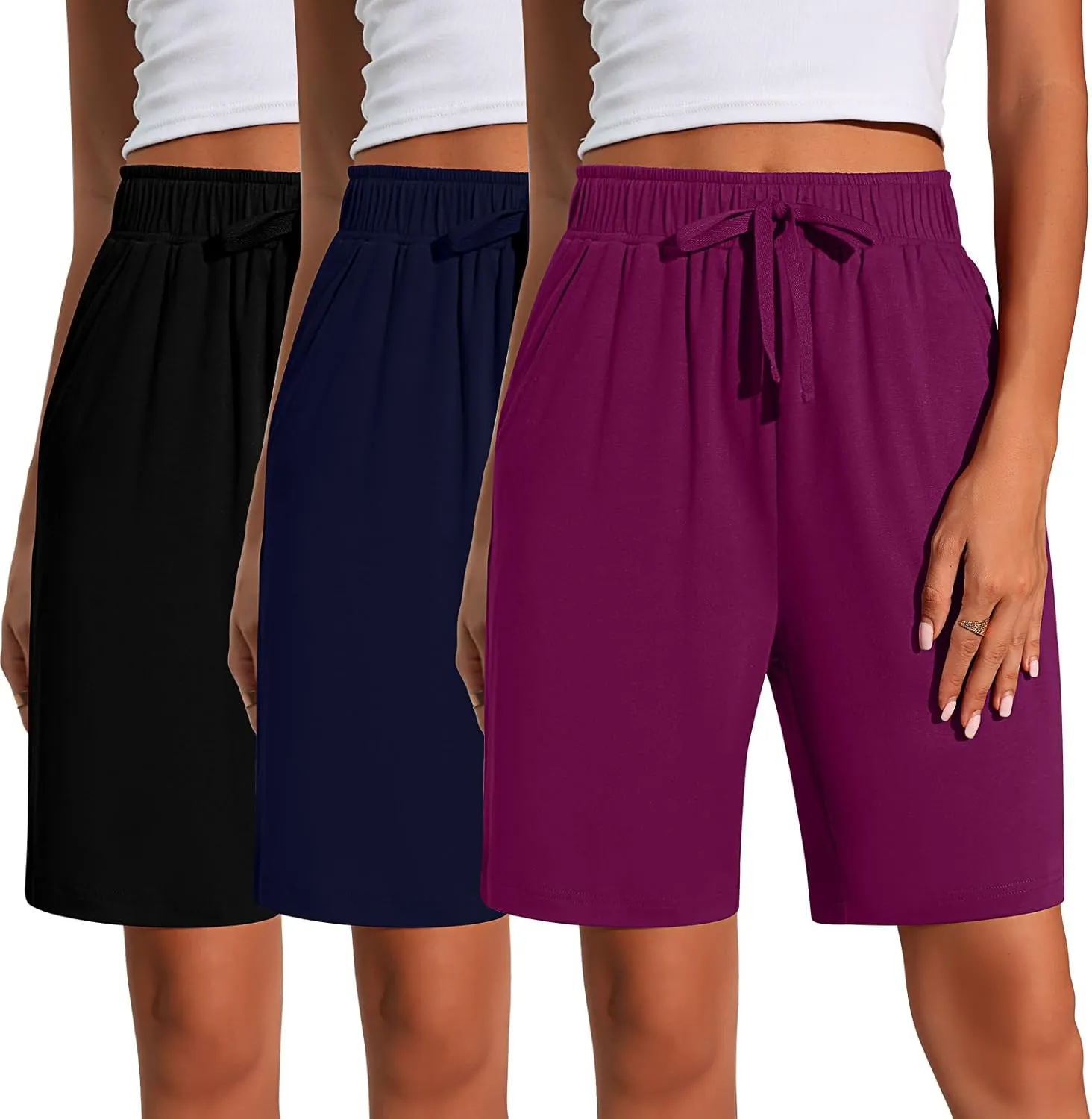 Neer 3 Pack Women's Quick Dry Shorts Women Drawstring High Waisted Bermuda Athletic Shorts with Pockets