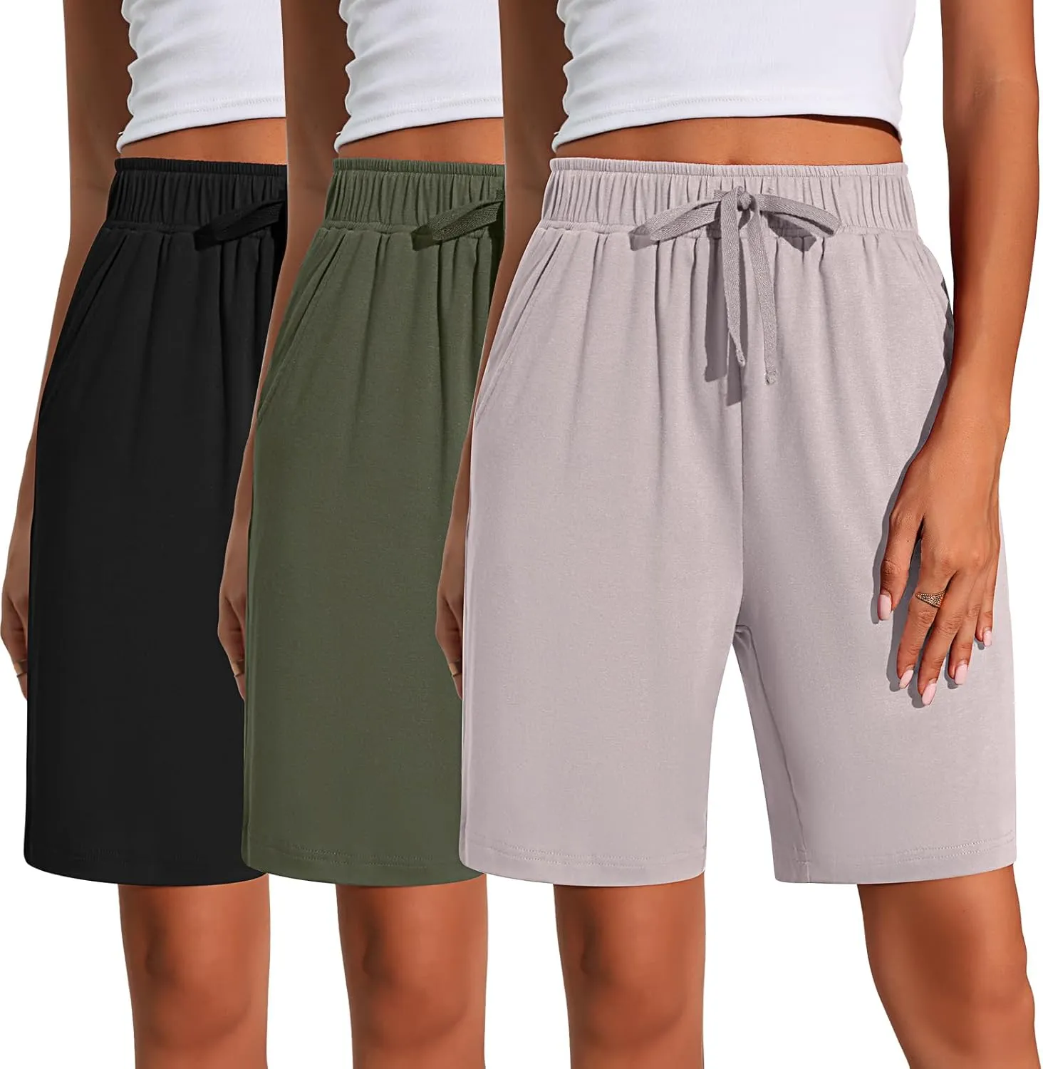 Neer 3 Pack Women's Quick Dry Shorts Women Drawstring High Waisted Bermuda Athletic Shorts with Pockets