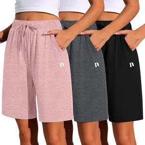 Neer 3 Pack Women's Quick Dry Shorts Women Drawstring High Waisted Bermuda Athletic Shorts with Pockets
