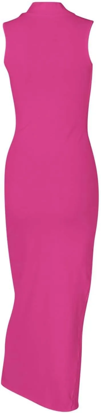 New Fashionable Women's Round Neck Sleeveless Slim Slit Midi Skirt Short Maxi Dresses for Women