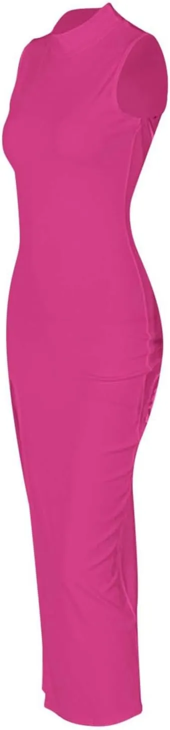 New Fashionable Women's Round Neck Sleeveless Slim Slit Midi Skirt Short Maxi Dresses for Women