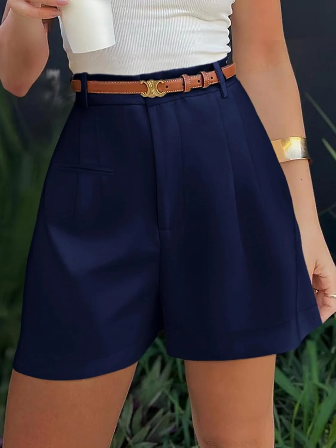 NIMIN Womens Shorts Dressy High Waisted 2025 Summer Trendy Business Casual Work Tailored Shorts Without Pockets Belts