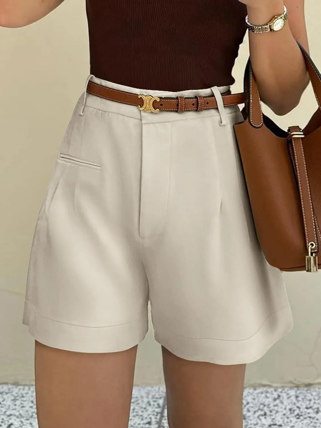 NIMIN Womens Shorts Dressy High Waisted 2025 Summer Trendy Business Casual Work Tailored Shorts Without Pockets Belts