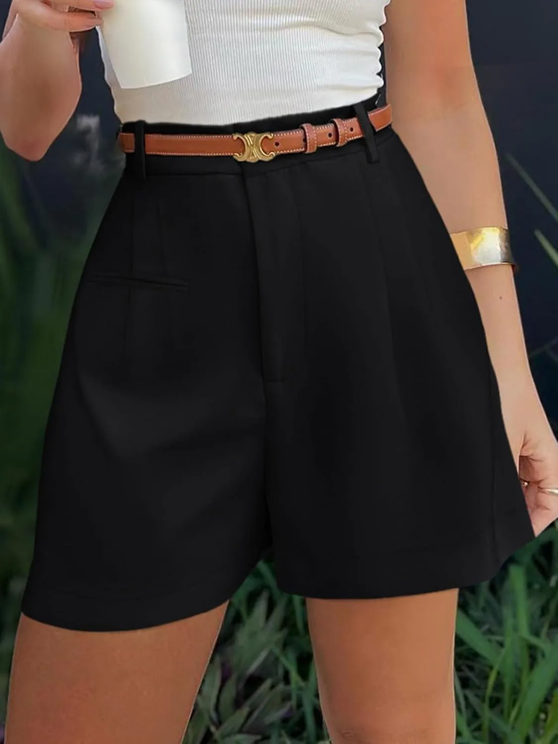 NIMIN Womens Shorts Dressy High Waisted 2025 Summer Trendy Business Casual Work Tailored Shorts Without Pockets Belts