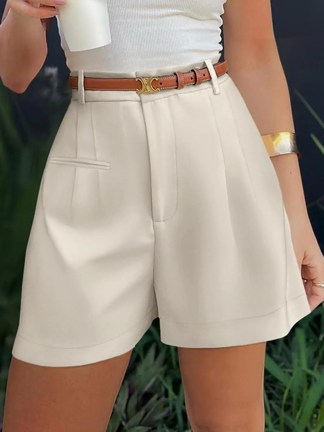 NIMIN Womens Shorts Dressy High Waisted 2025 Summer Trendy Business Casual Work Tailored Shorts Without Pockets Belts
