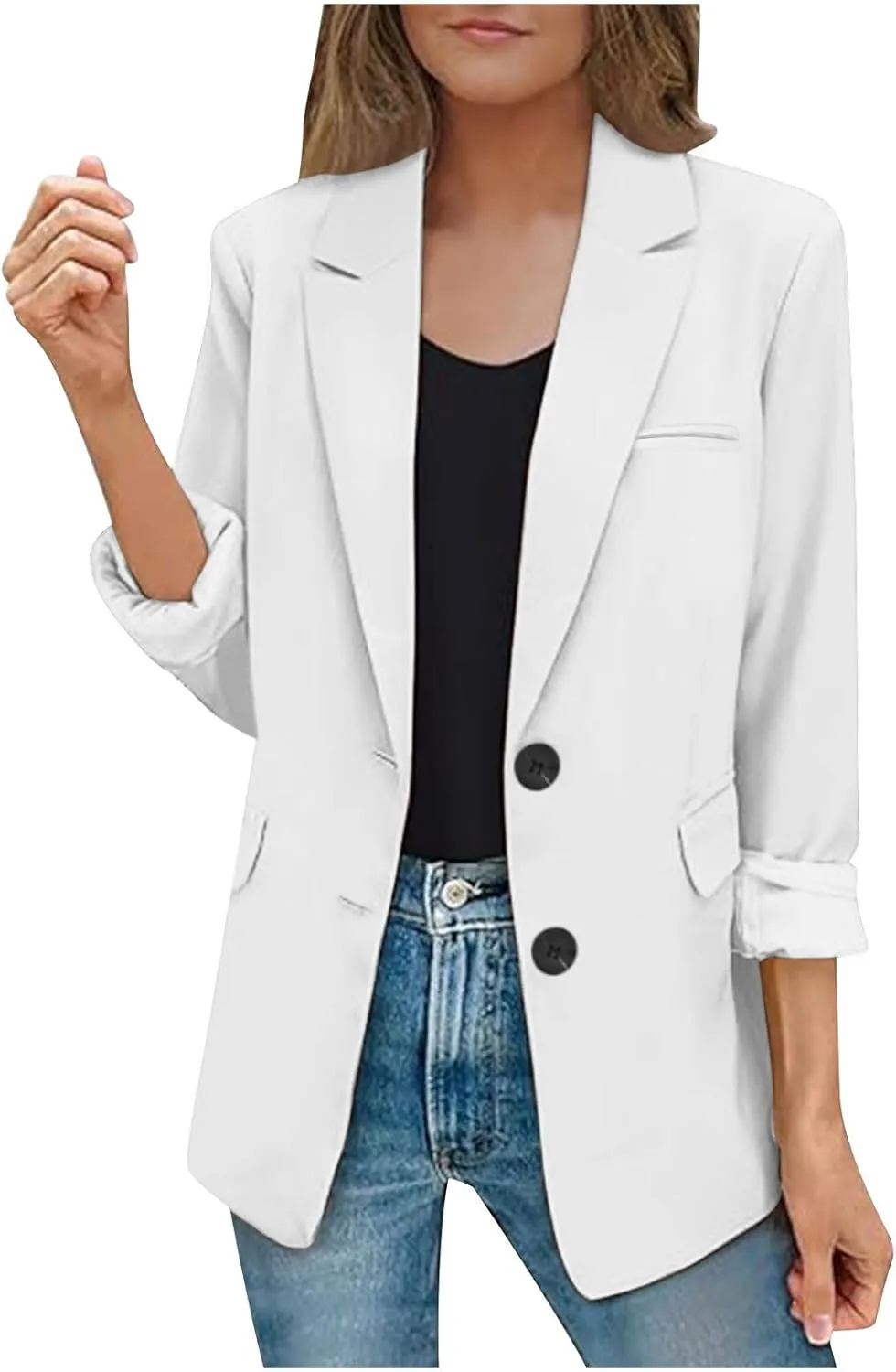 Notched Lapel Long Sleeve Blazers Women Button Up Open Front Office Work Suit Jackets Casual Loose Fit Fall Outwear