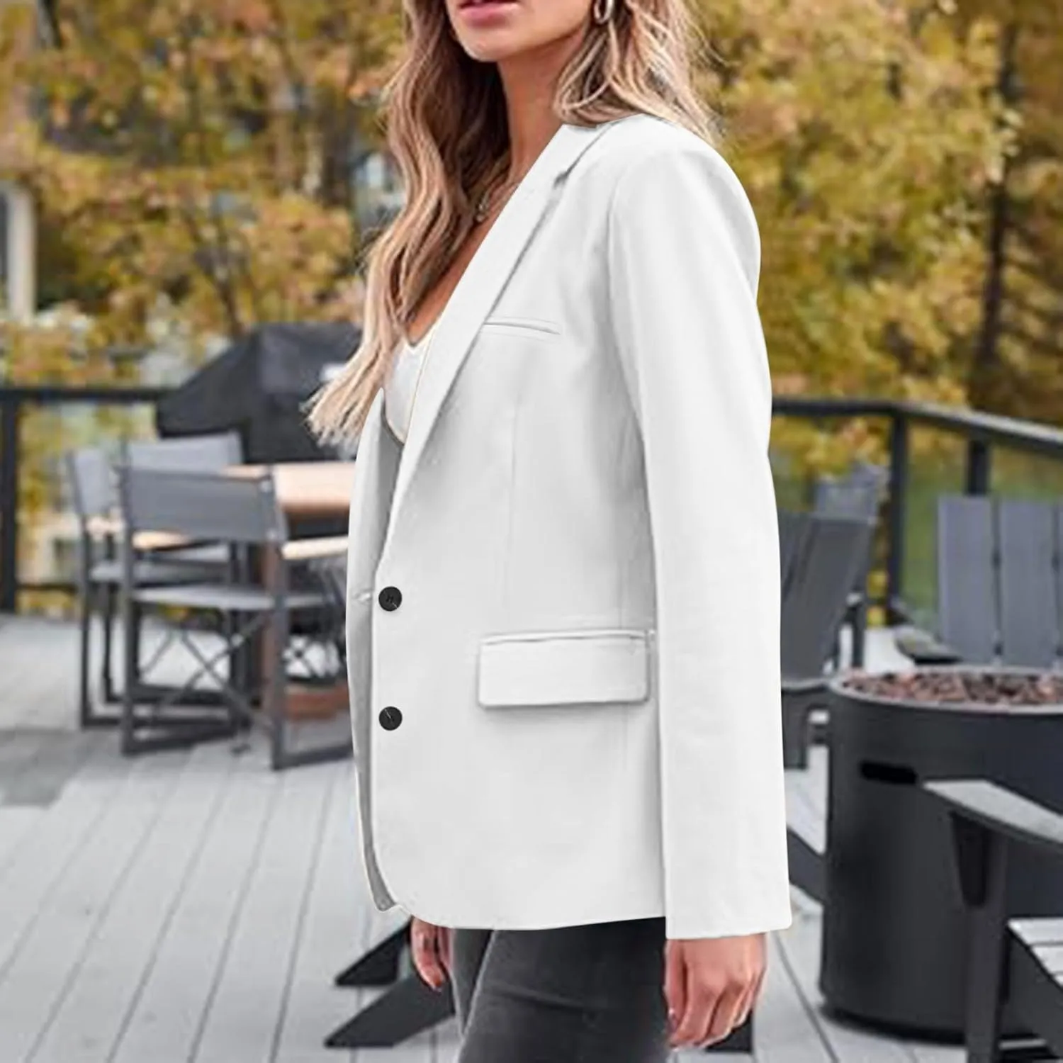 Notched Lapel Long Sleeve Blazers Women Button Up Open Front Office Work Suit Jackets Casual Loose Fit Fall Outwear