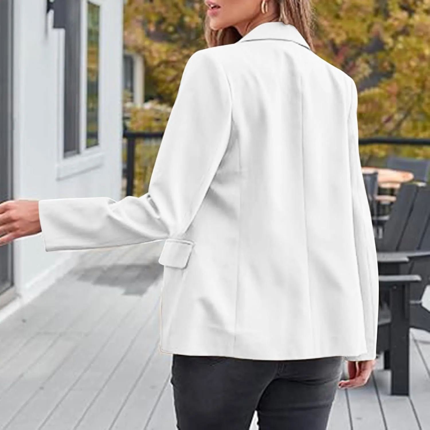 Notched Lapel Long Sleeve Blazers Women Button Up Open Front Office Work Suit Jackets Casual Loose Fit Fall Outwear