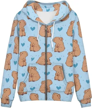 Novelty Printed Zip Up Hoodie Women Long Sleeve Sweatshirts Fall Outfits 2024 Hoodies