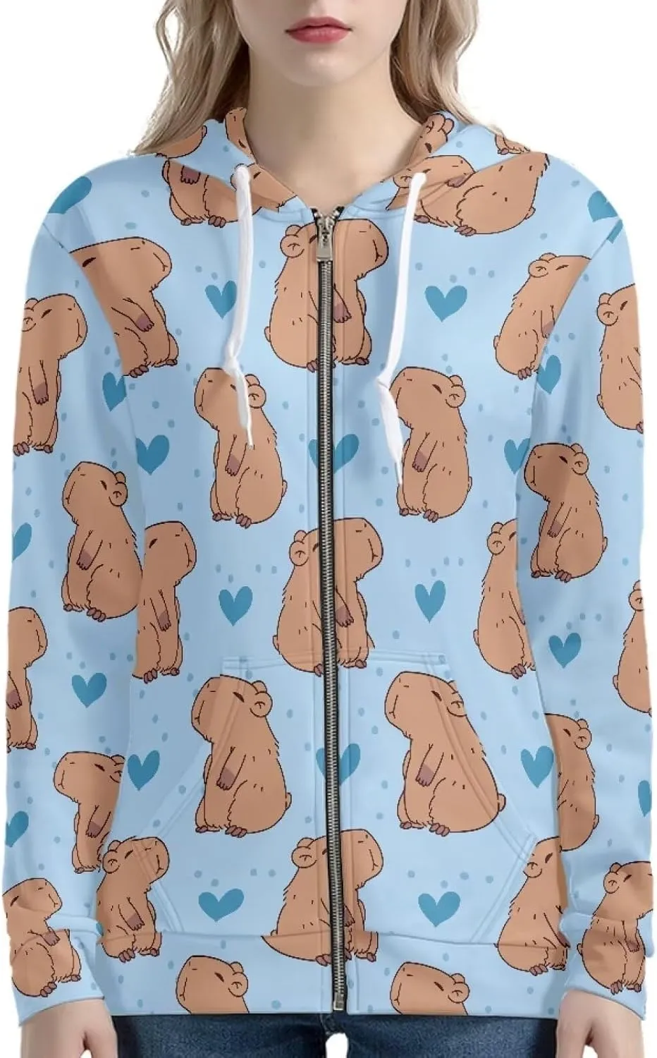 Novelty Printed Zip Up Hoodie Women Long Sleeve Sweatshirts Fall Outfits 2024 Hoodies