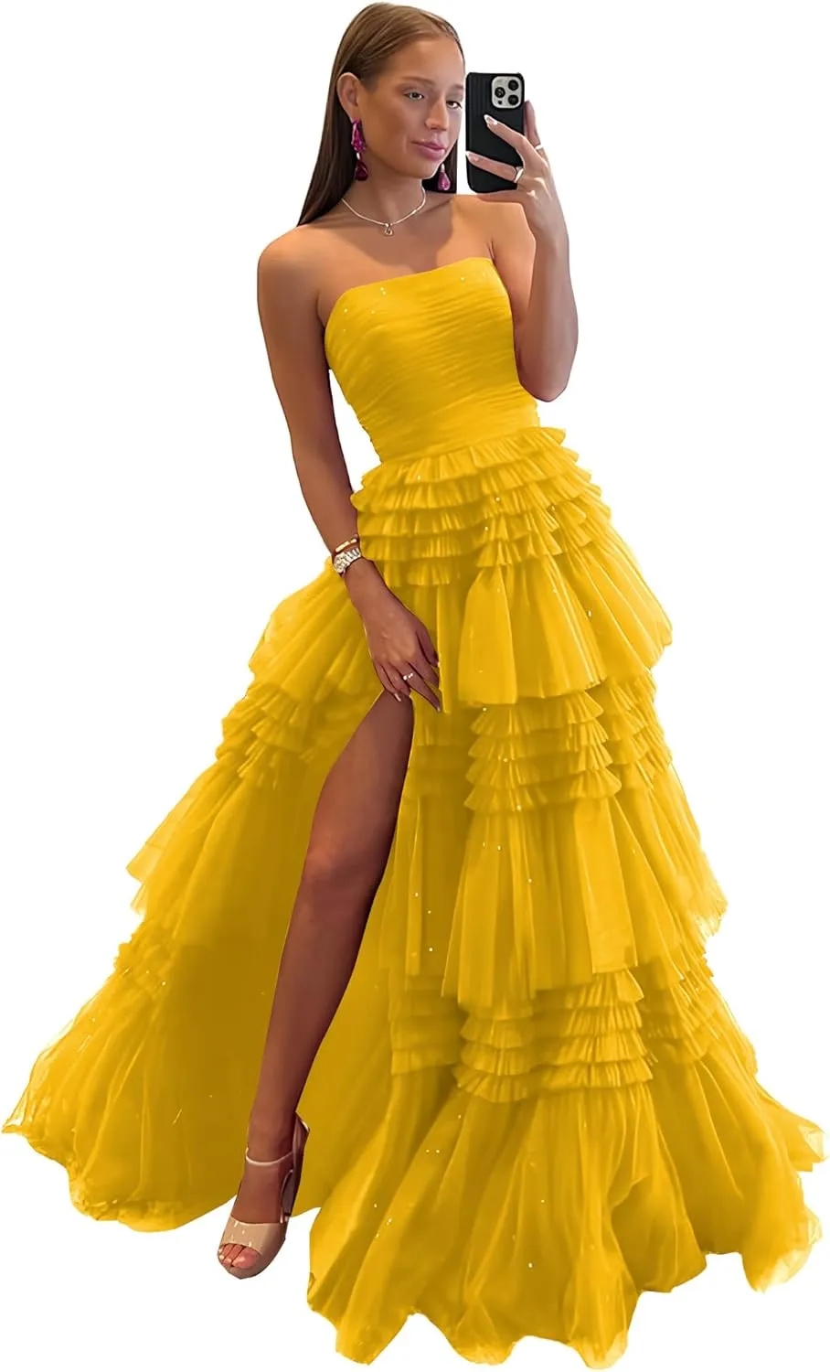 Off Shoulder Tulle A-Line Long Prom Dresses Strapless Open Back Cocktail Black Evening Gown