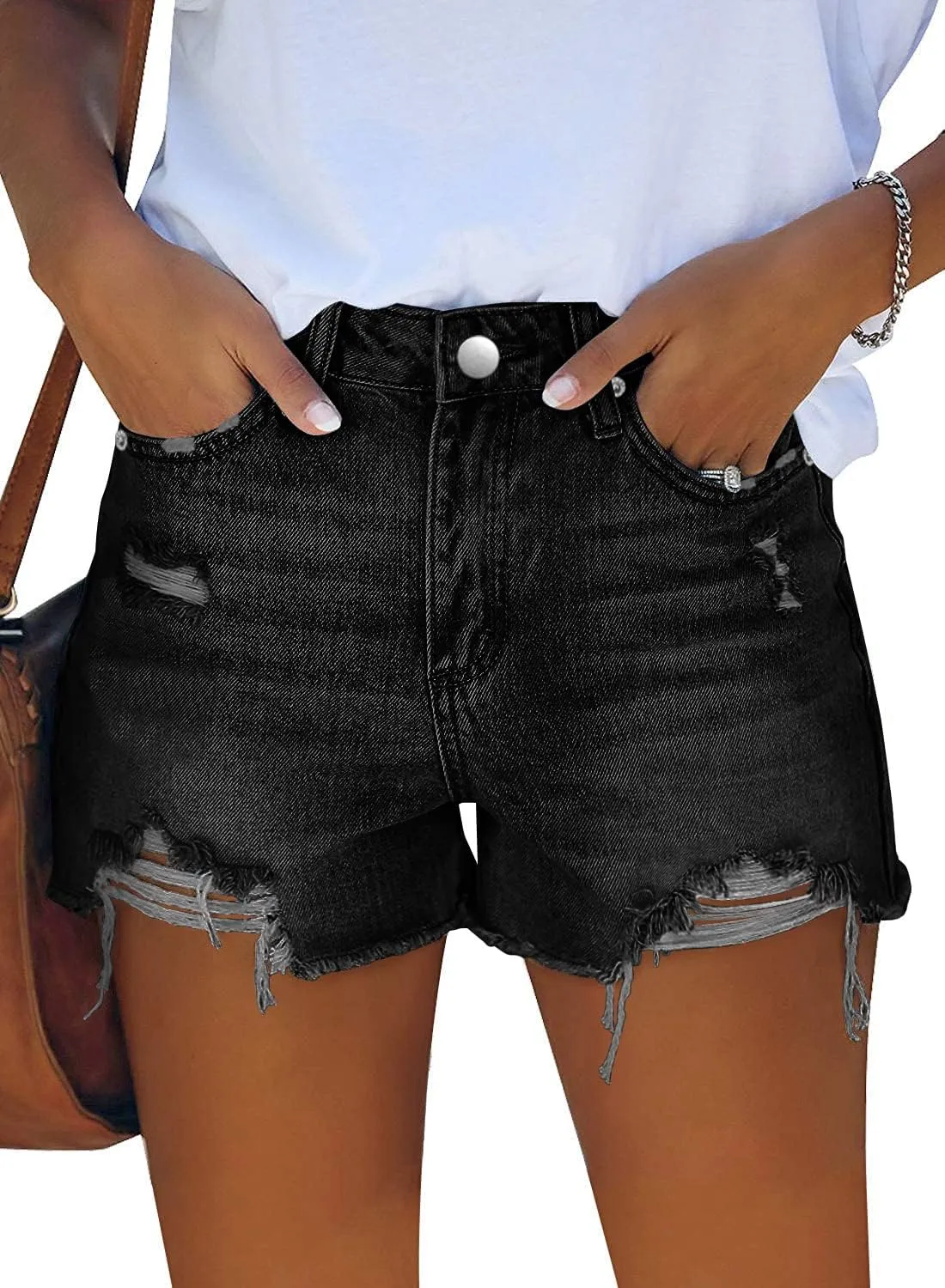 onlypuff Women's Denim Jean Short Ripped High Waist Cut Off