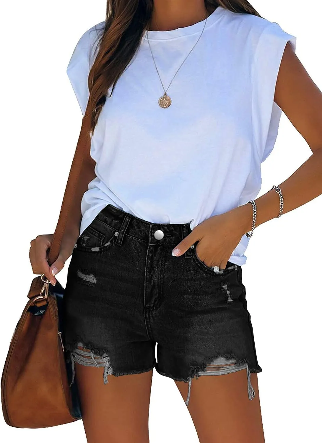 onlypuff Women's Denim Jean Short Ripped High Waist Cut Off