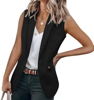 Oversized Blazers for Women Summer Casual Sleeveless Lapel One Button Vests Elegant Open Front Office Suit Jackets