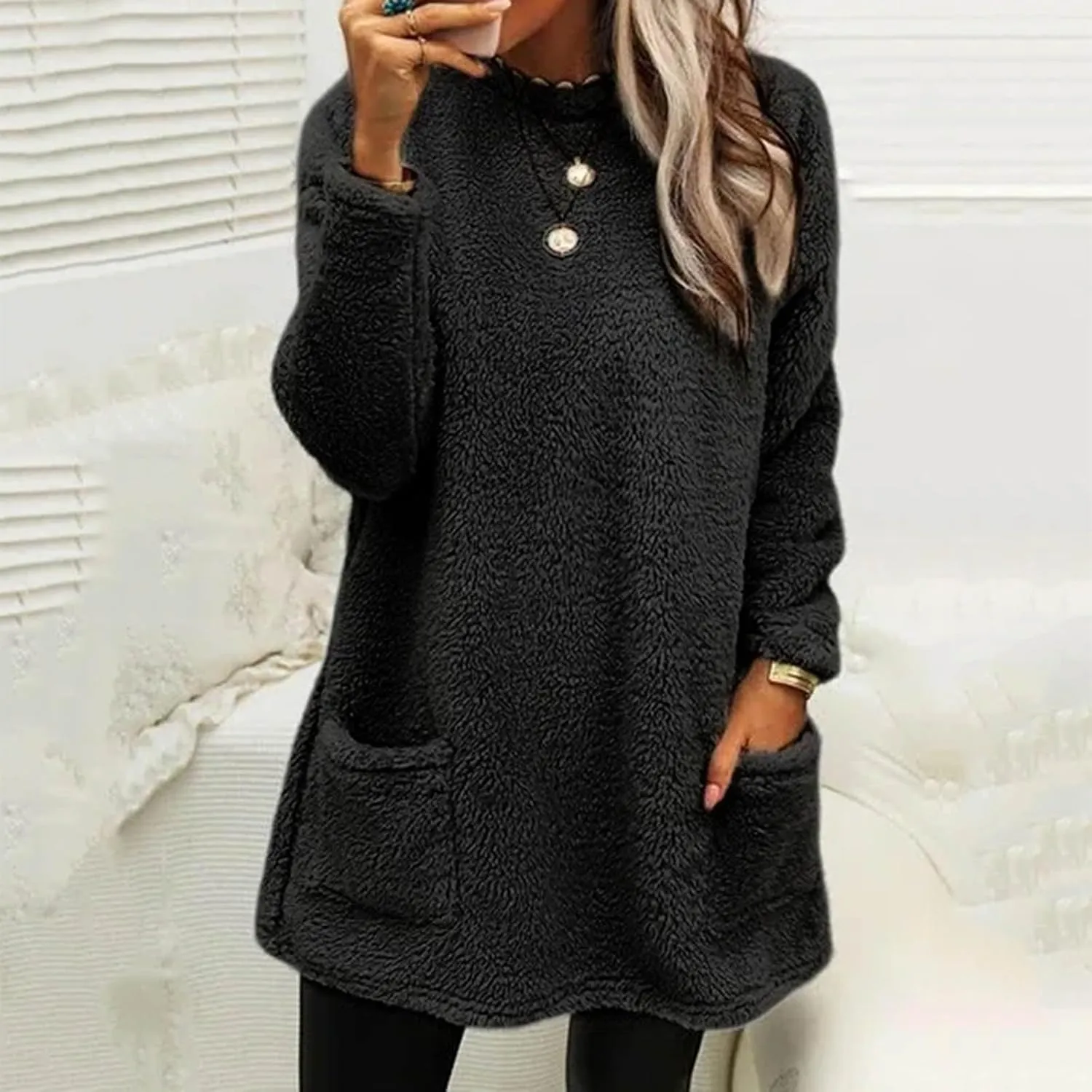 Oversized Sweaters For Women Casual Fleece Fuzzy Faux Shearling Warm Winter Outwear sweatshirt Shaggy Coat Cute hoodie