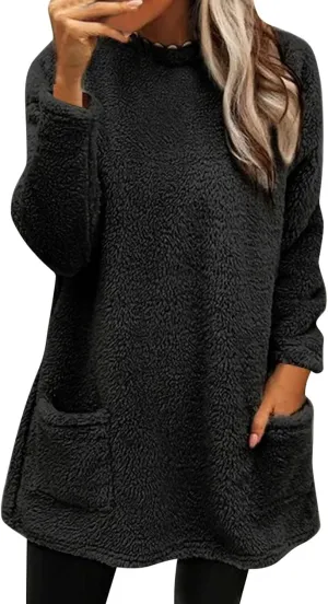 Oversized Sweaters For Women Casual Fleece Fuzzy Faux Shearling Warm Winter Outwear sweatshirt Shaggy Coat Cute hoodie
