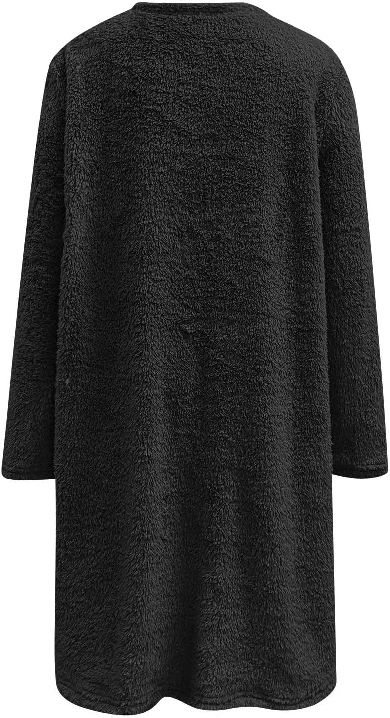 Oversized Sweaters For Women Casual Fleece Fuzzy Faux Shearling Warm Winter Outwear sweatshirt Shaggy Coat Cute hoodie