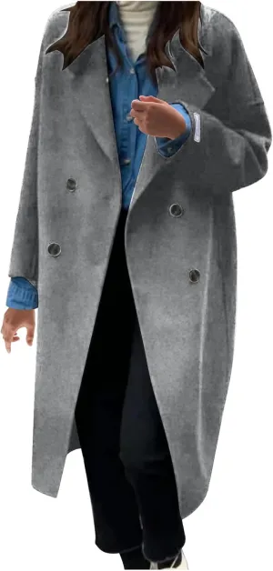 Oversized Trench Coats Women Thicken Wool Blend Long Coat Double Breasted Fall Winter Fashion Peacoat Lapel Jackets