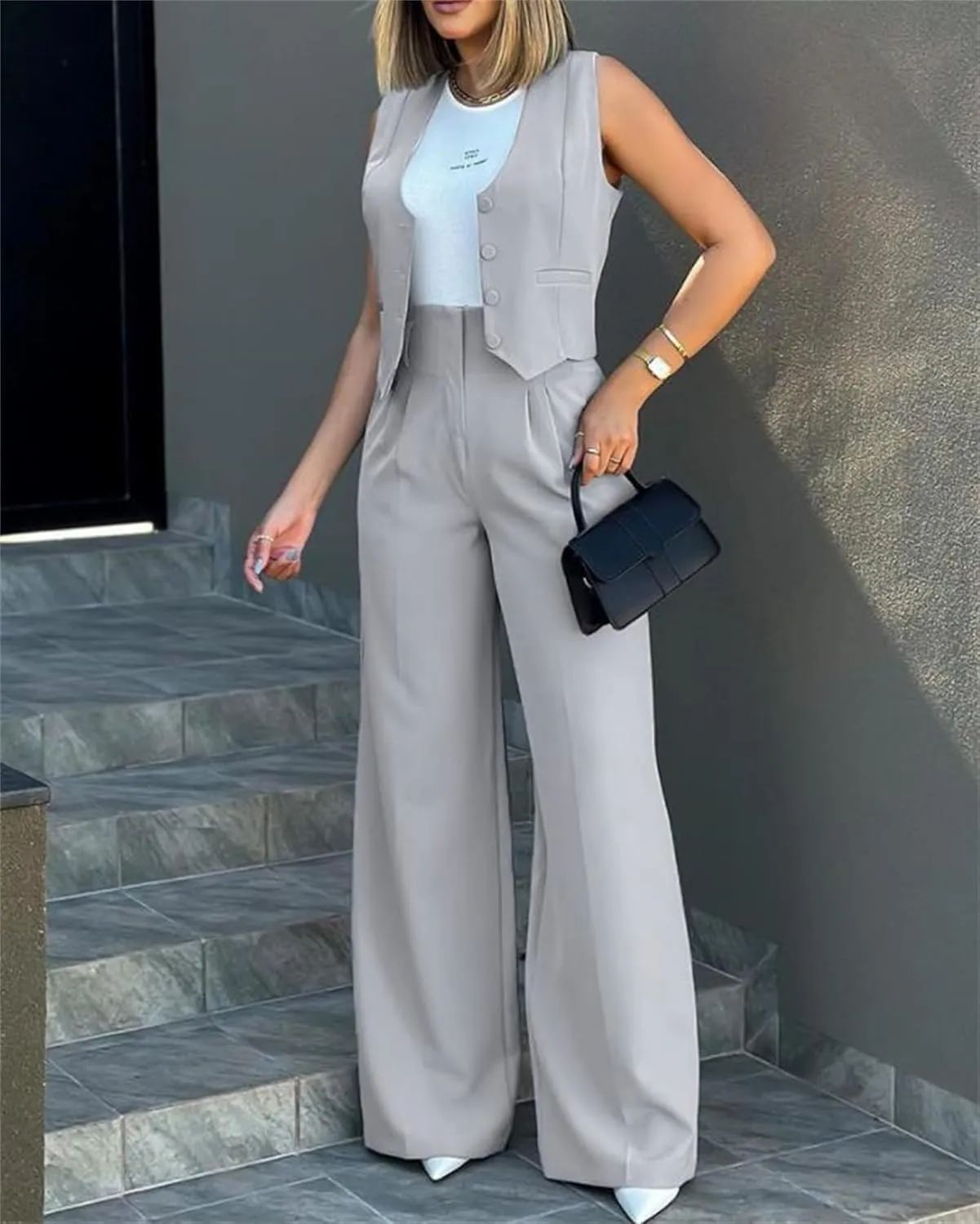 Pant Suits for Women Dressy 2 Piece Blazer Long Sleeve Business Casual Blazers High Rise Straight Leg Pants