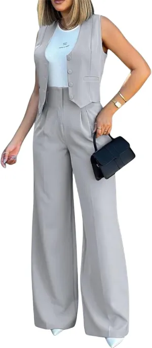 Pant Suits for Women Dressy 2 Piece Blazer Long Sleeve Business Casual Blazers High Rise Straight Leg Pants