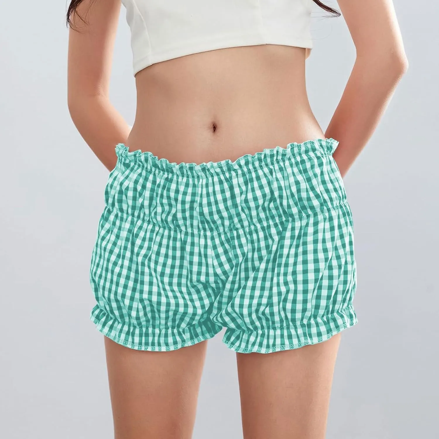 Pink Plaid Skirt for Women Mini Shorts Low Rise Checkered Bloomer Shorts Y2k Mini Ruffle Shorts Gingham Boxer
