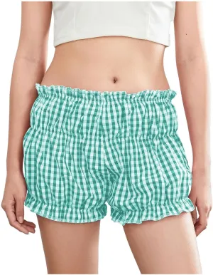 Pink Plaid Skirt for Women Mini Shorts Low Rise Checkered Bloomer Shorts Y2k Mini Ruffle Shorts Gingham Boxer