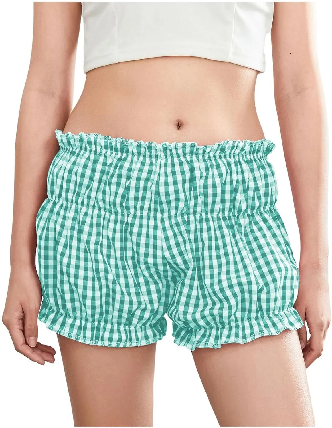Pink Plaid Skirt for Women Mini Shorts Low Rise Checkered Bloomer Shorts Y2k Mini Ruffle Shorts Gingham Boxer