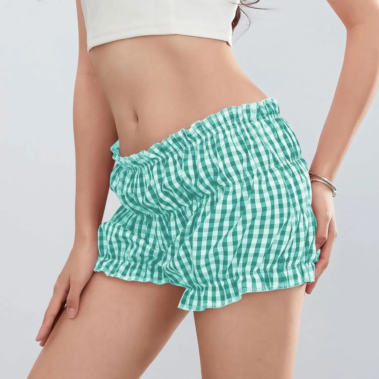 Pink Plaid Skirt for Women Mini Shorts Low Rise Checkered Bloomer Shorts Y2k Mini Ruffle Shorts Gingham Boxer