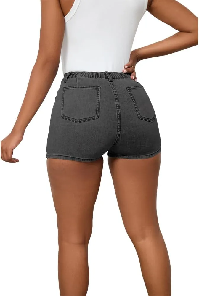 PINSV Women's Denim Skorts Stretchy Asymmetrical Jean Skirt Shorts